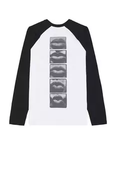 Футболка с длинным рукавом и принтом «Губы» реглан BALMAIN, белый/черный