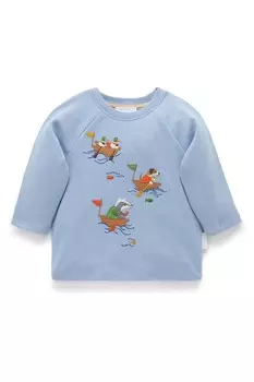 Футболка с длинным рукавом и принтом «река» Purebaby, синий