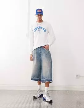 Футболка с длинным рукавом и принтом в виде рожка ICECREAM белого цвета