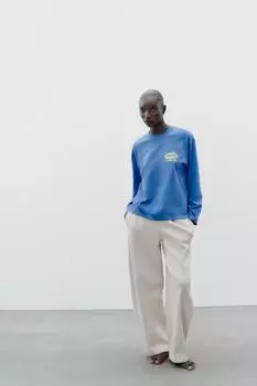 Футболка с длинным рукавом и слоганом ZARA, цвет Electric blue