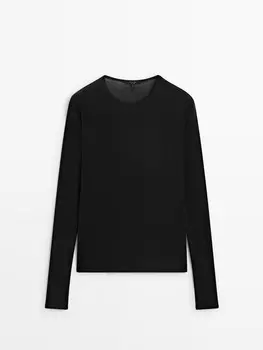 Футболка с длинным рукавом и текстурой фетра Massimo Dutti, черный