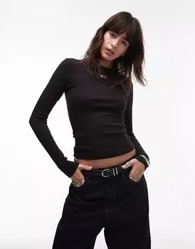 Футболка с длинным рукавом и тонким значком черного цвета Tommy Jeans