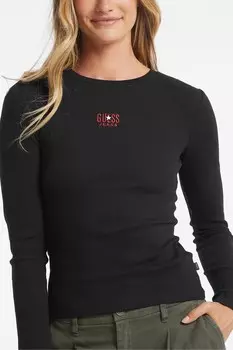 Футболка с длинным рукавом и вышитым логотипом Guess Jeans, черный
