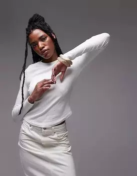 Футболка с длинным рукавом и закругленным подолом белого цвета Topshop