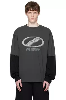 Футболка с длинным рукавом и жемчужным логотипом We11Done, цвет charcoal
