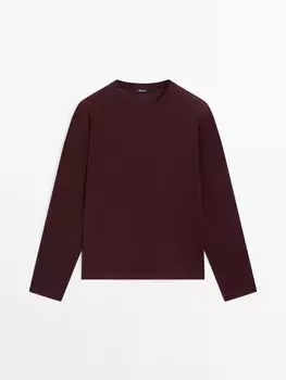 Футболка с длинным рукавом из 100% хлопка Massimo Dutti, бургундия