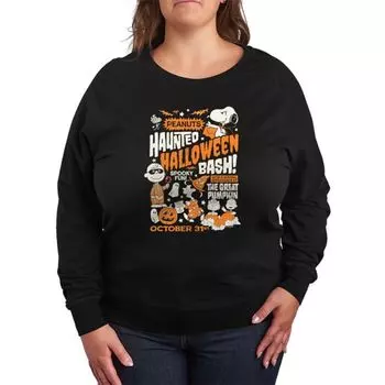 Футболка с длинным рукавом из французского трикотажа Peanuts для полных "Хэллоуинская вечеринка" Licensed Character, черный
