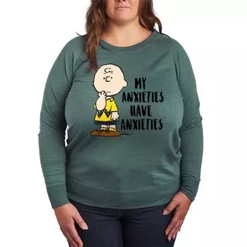 Футболка с длинным рукавом из французского трикотажа Plus size "Арахис" с Чарли Брауном и тревогами Licensed Character, зеленый