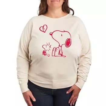 Футболка с длинным рукавом из френч-терри с изображением Snoopy и Woodstock с разбитым сердцем, больших размеров Licensed Character, бежевый
