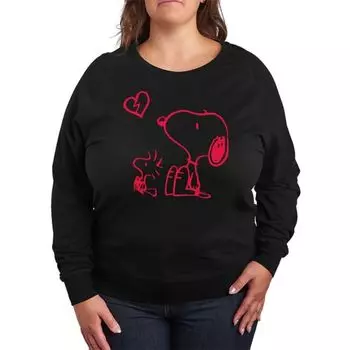 Футболка с длинным рукавом из френч-терри с изображением Snoopy и Woodstock с разбитым сердцем, больших размеров Licensed Character, черный