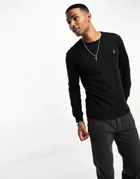 Футболка с длинным рукавом из хлопка пима с логотипом multi icon черного цвета Polo Ralph Lauren
