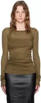 Футболка с длинным рукавом из коричневого рубчика Porterville Rick Owens, Bean
