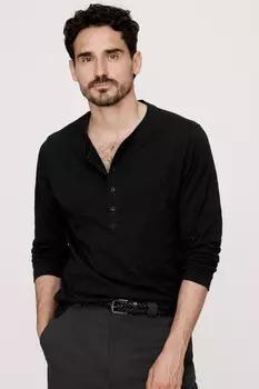 Футболка с длинным рукавом из мягкой ткани хенли Banana Republic, черный