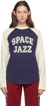 Футболка с длинным рукавом «Космос» в темно-синих и бежевых тонах Wales Bonner