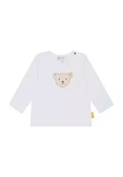 Футболка с длинным рукавом, круглым вырезом, нашивкой, для младенцев и малышей Steiff, цвет Cloud Dancer