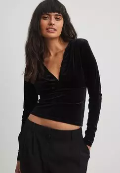 Футболка с длинным рукавом Mit Spitzen Schultern NA-KD, черный