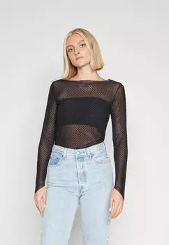 Футболка с длинным рукавом Rhinestone Top Gina Tricot, черный