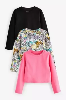 Футболка с длинным рукавом с граффити, 3 шт в упаковке (3 16 лет) Next, черный