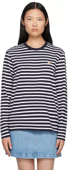 Футболка с длинным рукавом с изображением головы лисы в сине-белых тонах Maison Kitsune, Navy Stripes