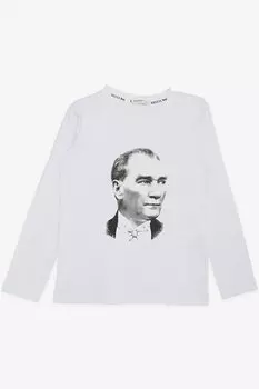 Футболка с длинным рукавом с принтом «Ататюрк», белая (5–14 лет) Breeze, белый