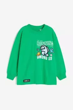 Футболка с длинным рукавом с принтом H&M, зеленый