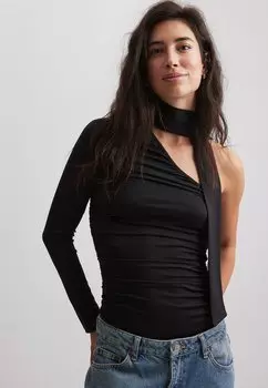 Футболка с длинным рукавом SCHULTERFREIES MIT SCHAL NA-KD, черная