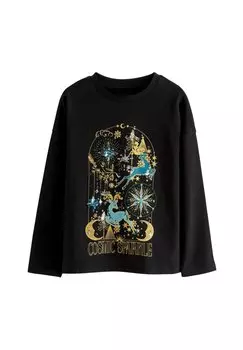 Футболка с длинным рукавом Sequin Christmas Next, цвет black gold cosmic reindeer