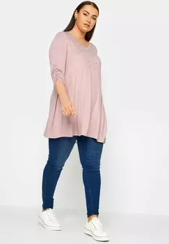 Футболка с длинным рукавом Star Embellished Swing Yours Clothing, розовая