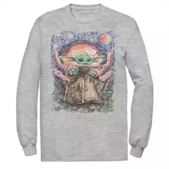 Футболка с длинным рукавом Star Wars The Child "Звёздная ночь" больших размеров Licensed Character, серый