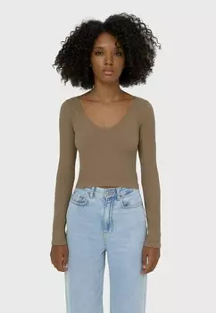Футболка с длинным рукавом Stradivarius, коричневая