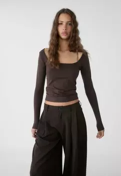 Футболка с длинным рукавом Stradivarius, коричневый