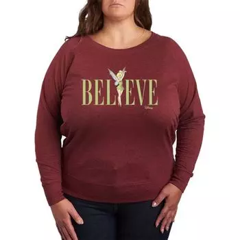 Футболка с длинным рукавом Tinker Bell plus size Believe из французского футера Disney, цвет heather maroon