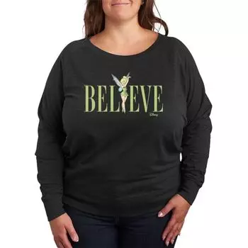Футболка с длинным рукавом Tinker Bell plus size Believe из французского футера Disney, серый