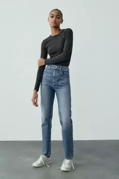 Футболка с длинным рукавом в ребрику ZARA, черный