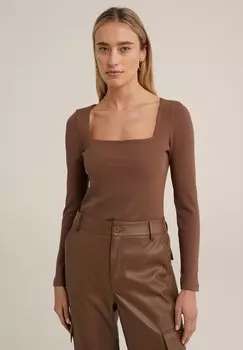 Футболка с длинным рукавом WE Fashion, коричневая