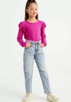 Футболка с длинным рукавом WE Fashion, розовая