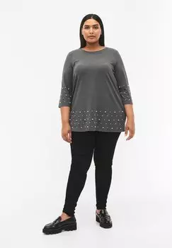 Футболка с длинным рукавом With Beads And 3/4 Sleeves Zizzi, серый