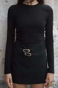 Футболка с длинным рукавом ZARA, черный