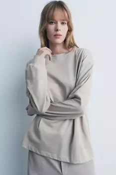 Футболка с длинным рукавом ZARA, песочный