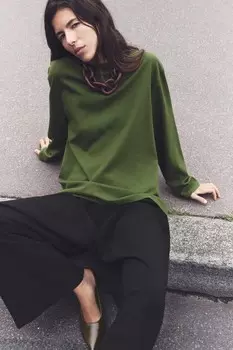 Футболка с длинным рукавом ZARA, зеленый