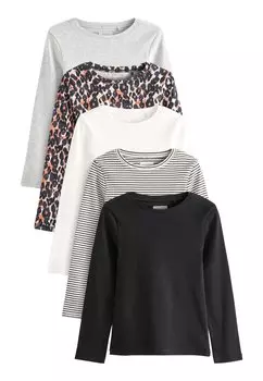футболка с длинными рукавами 5 Pack Long Sleeve Next, цвет black animal white stripe