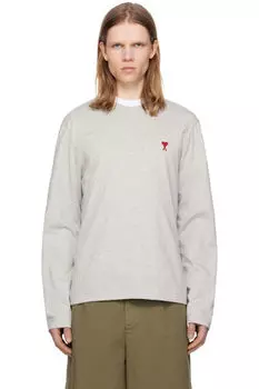 Футболка с длинными рукавами Ami de Coeur из серого хлопка AMI Paris