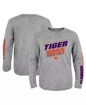 Футболка с длинными рукавами Big Boys Heather Grey Clemson Tigers 2-Hit For My Team Outerstuff, серый