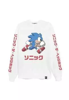 Футболка с длинными рукавами большой текст Sega Arcade с крутым принтом Соника Re:Covered, белый