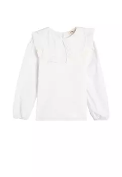 Футболка с длинными рукавами Buttonless Wide Peter Pan Neck Ruffle Detail Koton, белый