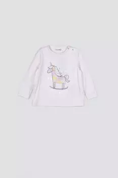 Футболка с длинными рукавами Coccodrillo белый с принтом и оборками