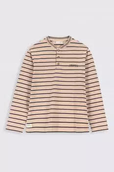Футболка с длинными рукавами Coccodrillo бежевый в полоску с застежкой на пуговицы