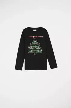 Футболка с длинными рукавами Coccodrillo черный с рождественским принтом