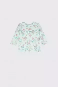 Футболка с длинными рукавами Coccodrillo голубой с цветочным узором и оборкой