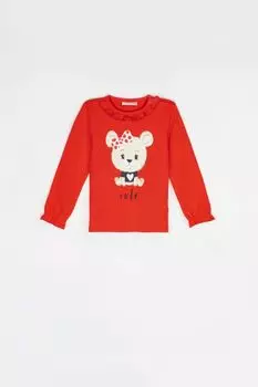 Футболка с длинными рукавами Coccodrillo с декоративными оборками и аппликацией в виде медвежонка